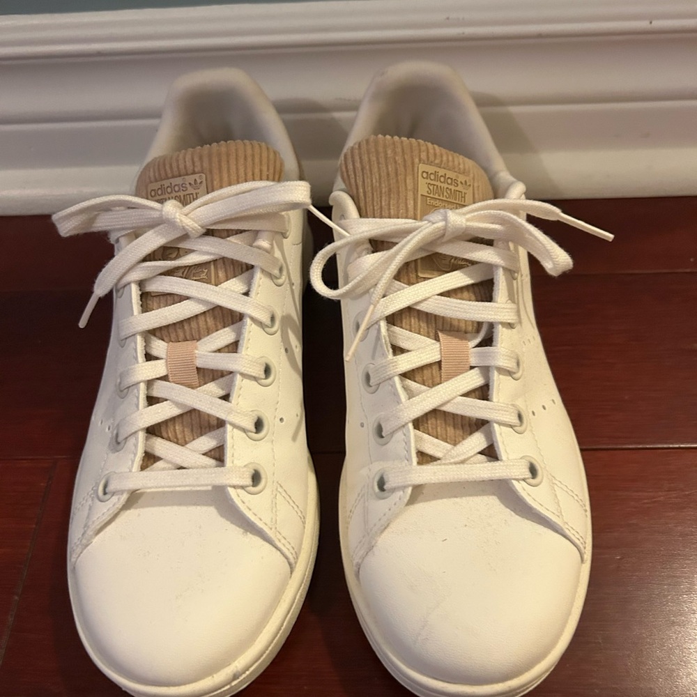 Limited edition Adidas Stan Smith Cream and Tan Sneakers with corduroy accents